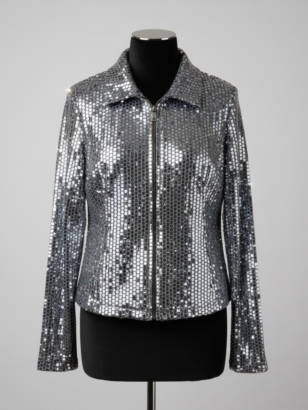 Misook- Retired - Silver Grid Pattern Full-Zip Jacket- A144
